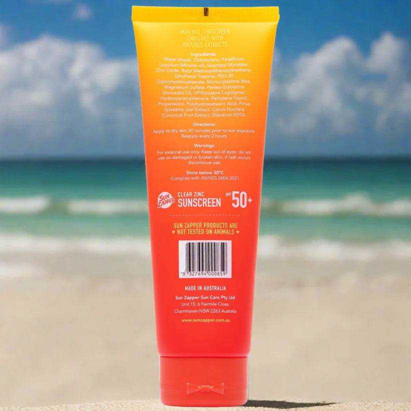 Sun Zapper Clear Zinc Oxide Sun Cream SPF 50+ Zinc Oxide Mineral Sunscreen 100ml