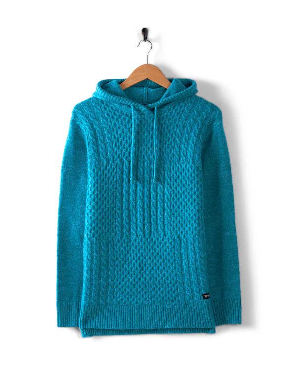 Saltrock - Hele Bay - Womens Longline Knitted Hoodie - Blue