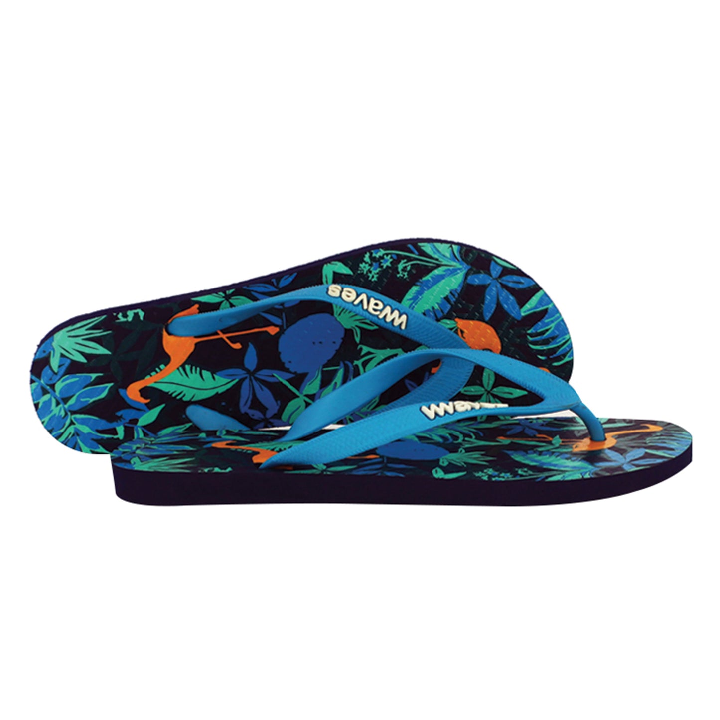 Waves Natural Rubber Flip Flop – Tropical Print Black & Turquoise