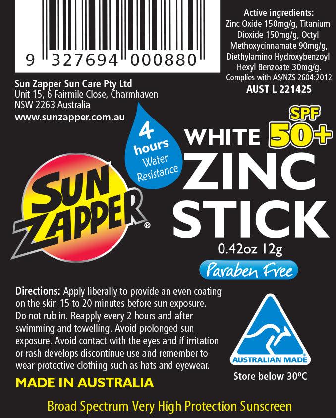 Sun Zapper White Original Zinc Sunscreen Stick SPF 50+ Zinc Sunblock Stick