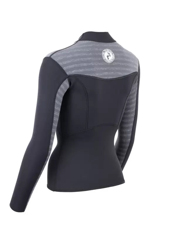 Two Bare Feet Womens Aspect Fleece Lined Zipless Thermal 2.5mm Superstretch Wetsuit Top (Black/Grey Stripe) - WAS £49.99